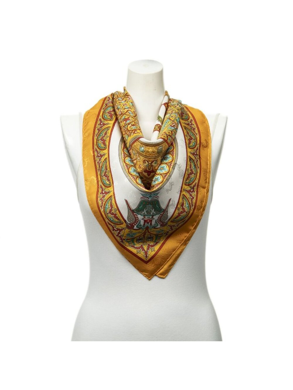 Hermes Scarf Orange White Green Jacquard Silk